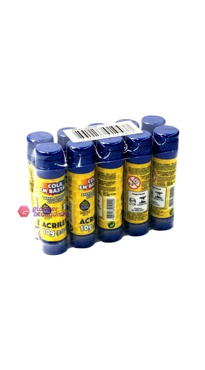 COLA BASTÃO 10G ACRILEX PT/10