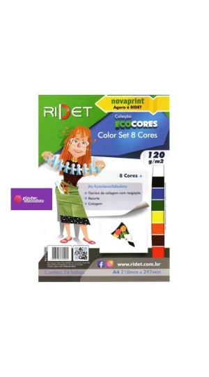 PAPEL CRIATIVO A4 8COR. 120G COLOR SETE -  RIDET